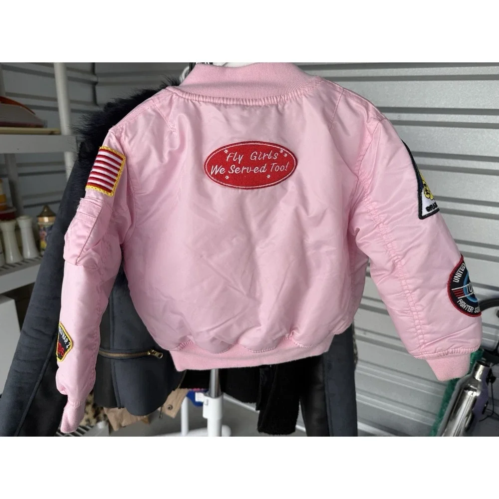 Up And Away USAF MA-1 Flight Jacket Girls 3T Pink Bomber Top Gun Pilot Patches